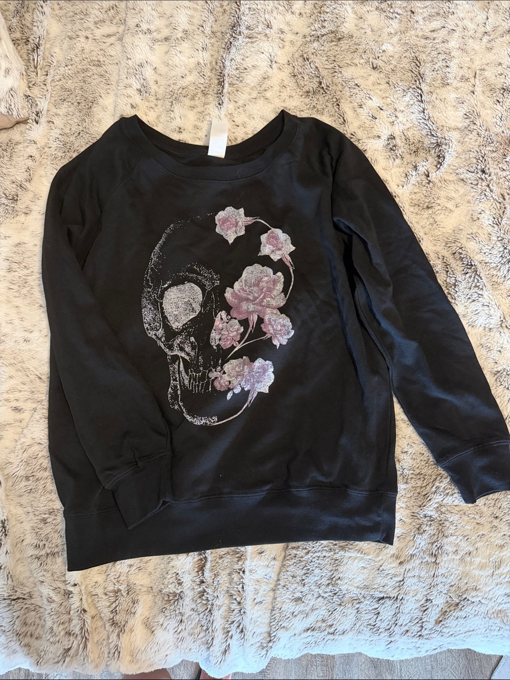 New no tags Junior's Lost Gods Distressed Skull Rose Sweatshirt